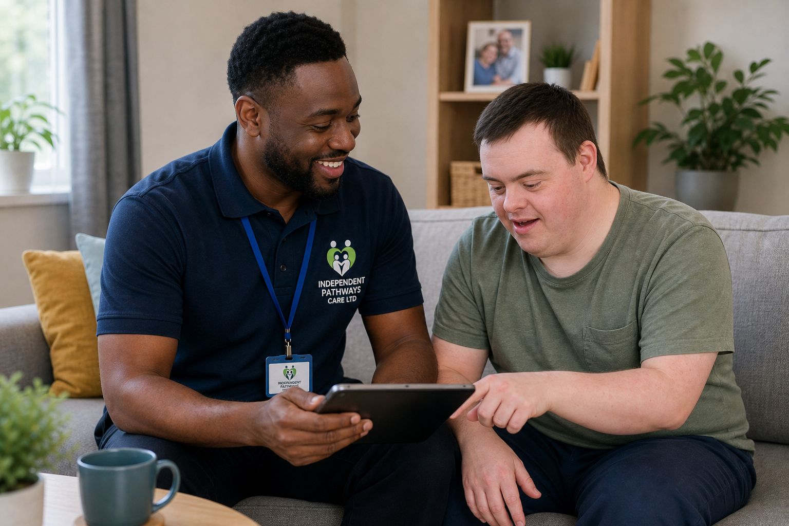 Support worker engaging with an individual in their home