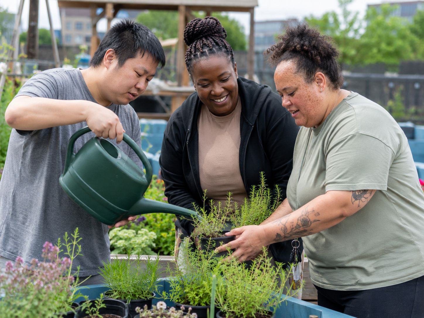 Individual developing skills with support worker encouragement