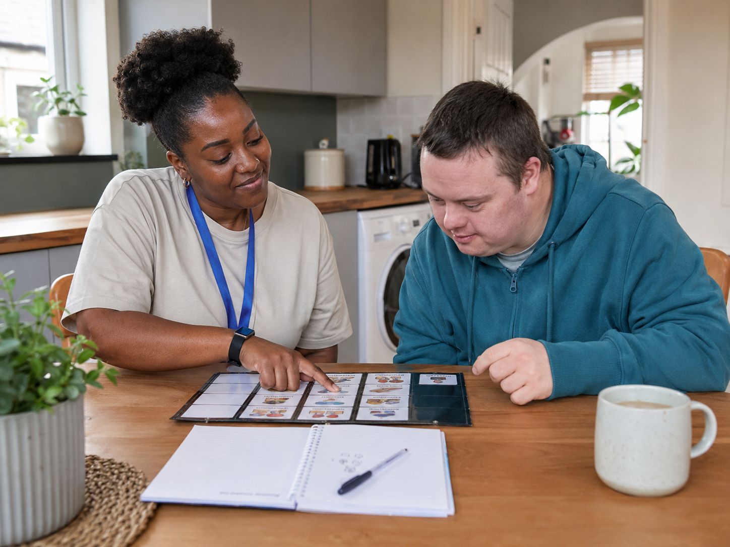 Specialist support worker engaging positively with an individual